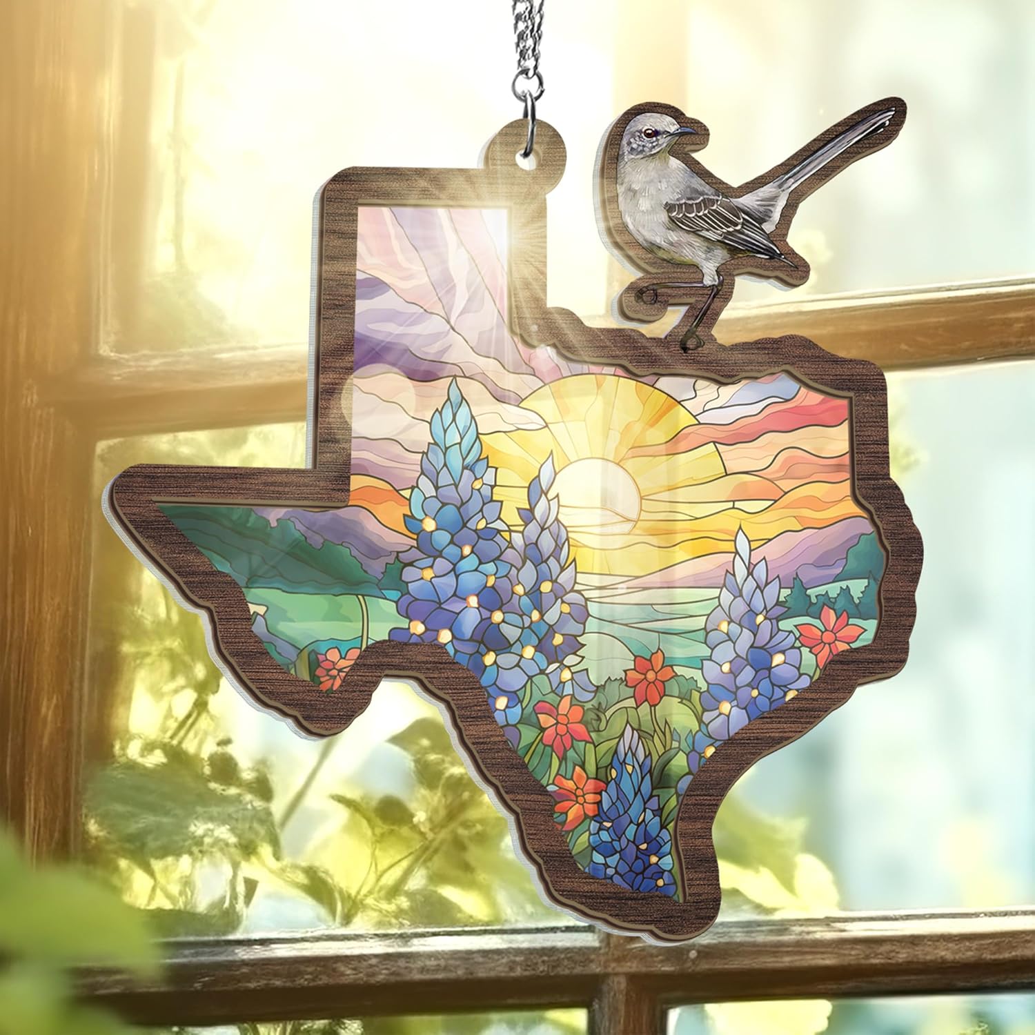Texas Mockingbird Bluebonnet Sun Catcher